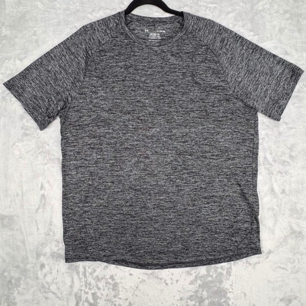 Under Armour Mens Tech Tee Charcoal Grey Heather Training Shirt XL Raglan Loose
